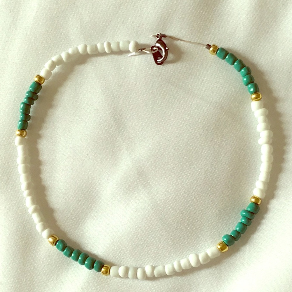 vsco choker necklace (white, teal and gold)